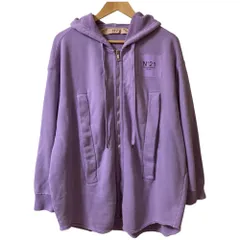 良品 21AW numero ventuno ヌメロヴェントゥーノ ロゴ オーバーサイズ ジップアップ スウェット パーカー フーディー 38 パープル レディース 古着 中古 USED