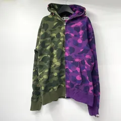 【中古】A BATHING APE Camo Shark Full Zip Hoodie サイズL パープル グリーン 001ZPI801017M パーカー アベイジングエイプ[17]