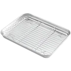 JUSTVEL ステンレス バット 天ぷらバット 揚げ物 【高強度高耐食でずっと使えるSUS304製】料理 油切り 網 2点セット 天ぷら 唐揚げ 角バット 調理 下ごしらえ (シルバー Sサイズ) [シルバー　Sサイズ]