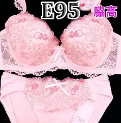 ♪[格安]37[E95&4L]脇高ブラ ショーツ セット 　Elegant　パステルピンク　パールホワイト&ローズピンク刺繡レース　大きなカップサイズ 　新品未使用