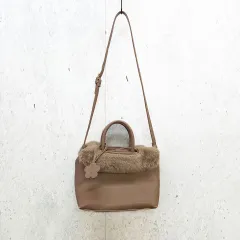 MARY QUANT マリークワント 2wayバック ショルダーバッグ ハンドバッグ バッグインバッグ ファー付き ピンクベージュ ◇〇☆