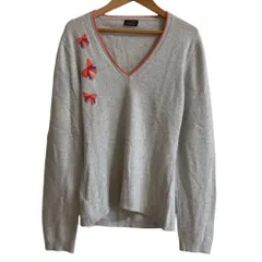 美品 Ballantyne バランタイン リボン柄 カシミヤ100％ Vネック ニット カットソー セーター サイズ38 グレー レディース 古着 中古 USED