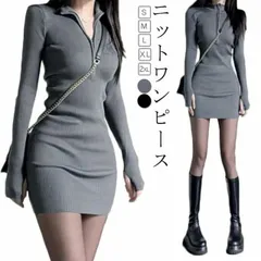 ニットワンピース タイトワンピース リブニット レディース ポロ襟 タイトワンピ ミニ丈 きれいめ 結婚式 チュニック カジュアル おしゃれ セクシー シンプル トレンド キャバ嬢 着痩せ 着回し 長#yz5754