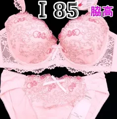 ★237[Ⅰ85&LL]Elegante脇高ブラジャーショーツセット　パステルピンク　パールホワイト&ローズピンク刺繡レース　大きなカップサイズ 　新品未使用のサムネイル