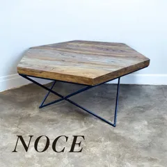■コーヒーテーブル NOCE 六角形 ローテーブル アイアン ウッド ブラウン■