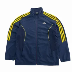 adidas ナイロンジャケット メンズ Oサイズ ネイビー イエロー ジップアップ ジャージ スポーツ