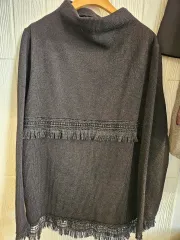 レディース99黒ゴージ フリンジ ニット