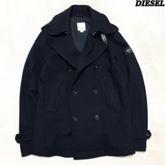 DIESEL Pコート ピーコート ウールコート ダブルブレスト チンストラップ レザーベルト 羊革 ハンドウォーマーポケット ロゴ Lサイズ ブラック 黒 ディーゼル