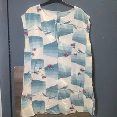 33【リメイク】和柄 古布 チュニック 水色 トップス ワンピース かぶりもの 花柄 羽織 薄手 重ね着  着物地 ハンドメイド  アンティーク ビンテージ 和装 着物 浴衣 手作り 和服  昭和 レトロ 婦人服  一点物 JAPAN 日本 レトロ