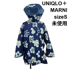 ◇ 未使用 マルニ MARNI ユニクロ UNIQLO アウター コート ブロックテックハーフコート+ 長袖 フード 青 Blue 綿 S レディース S6A209