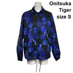 ◇ オニツカタイガー Onitsuka Tiger プリンティッドコーチジャケット ナイロンジャケット 長袖 総柄 黒 ブルー S 7号 レディース S6A196のサムネイル