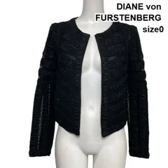◇ ダイアンフォンファステンバーグ DIANE von FURSTENBERG ノーカラージャケット 長袖 ギャザー 黒 コットン混 0 S 7号 レディース S6A192のサムネイル