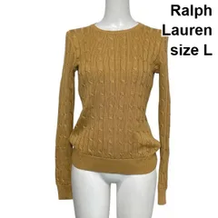 ◇ ラルフローレン Ralph Lauren ケーブルニットセーター 長袖 クルーネック キャメルブラウン 綿100％ L 11号 レディース S6A189