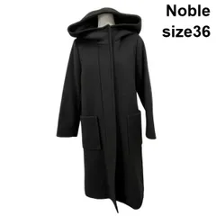 ■ ノーブル Noble アウター ロングコート ウールコート 長袖 フード 比翼ボタン ジップ 黒 ブラック ウール 36 S～M レディース S6A185のサムネイル