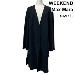 ◇ ウィークエンド WEEKEND ロングニットカーディガン 長袖 Vネック スナップボタン Iライン 黒 コットン100％ L 11号 レディース S6A175