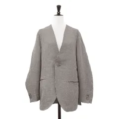【美品】COUTURE D ADAM クチュールドアダム ジャケット ブラウン サイズ:38(M) | 23春夏 ハウンドトゥース ノーカラー ジャケット | Vネック 千鳥格子 チェック柄 ウール リネン シルク | 日本製【レディース】【中古】