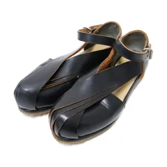 COMME des GARCONS コムデギャルソン ブラック 黒 サイズ:23.0cm | アンクルストラップ シューズ | フラット ラウンドトゥ クロスベルト レザー | 日本製 ブランド 靴【レディース】【中古】のサムネイル