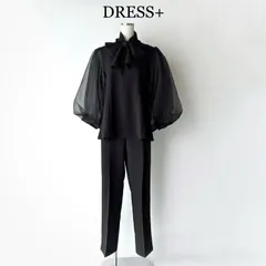 DRESS+  DRESS PLUS ドレスプラス / リボン取り外し可能なセットアップ パンツドレス / ブラック black 黒 / サイズ XL / 結婚式 セレモニー オケージョン 行事 / きれいめ / ボリュームスリーブ フレア シアー