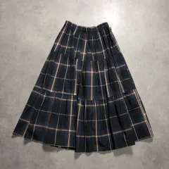 WQ1021●Rockmount Ranch Wear：チェックティアードスカート ●S● ネイビー系 コットン フレア ギャザー ロングスカート made in USA