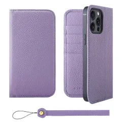 新品 HANATORA iPhone15ProMax ケース 手帳型 本革 スマホケース スマホ スタンド ストラップ 付き シュリンクカーフレザー ギフト ベルトなし マグネットなし パープル H0XA-15ProMax-Purple ギフト 誕生日ギフト