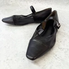 VIVIAN ビビアン パンプス シアー チュール スクエアトゥ ローヒール ブラック Mサイズ 〇◇