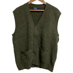 美品 Polo by RALPH LAUREN ポロバイラルフローレン ケーブルニットベスト Mサイズ カーキ メンズ 古着 中古 USED