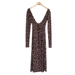 美品 23AW SNIDEL スナイデル フラワープリントベアレイヤードワンピース SWFO235077 サイズ0 ブラウン レディース 古着 中古 USED