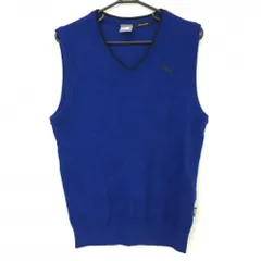 【超美品】プーマ ニットベスト ブルー×黒 Vネック ロゴ刺しゅう メンズ XL ゴルフウェア PUMA