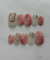 ピーチネイルチップ　ミラーネイル