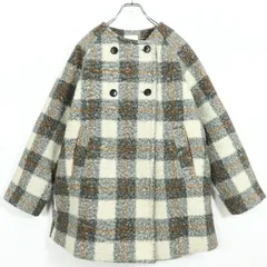 grove グローブ★もこもこ可愛い♪ チェック柄ノーカラーコート サイズL グレー系z17103
