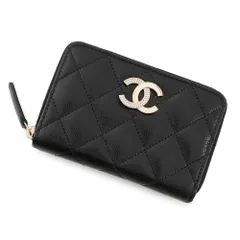シャネル コインケース ココマーク マトラッセ ジップ コインパース ラインストーン キャビアスキン AP4341 CHANEL 財布 黒