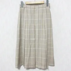 美品 BURBERRY バーバリー ヴィンテージ チェック柄 ウール100％ ミモレ丈 ボックスプリーツスカート 9AB2 グレージュ レディース 古着 中古 USED