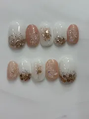 ネイルチップブライダル 結婚式 花嫁上品 シンプルホワイトゴールド