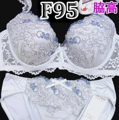 ♪[格安]37[F95&4L]脇高ブラ ショーツ セット 　Elegant　ベイビーブルー&スカイブルー　パールホワイト刺繡レース　大きなカップサイズ 　新品未使用