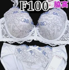 ♪[格安]37[F100&5L]脇高ブラ ショーツ セット 　Elegant　ベイビーブルー&スカイブルー　パールホワイト刺繡レース　大きなカップサイズ 　新品未使用