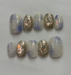 ニュアンスネイルチップ　ブライダル  シンプルホワイトゴールド