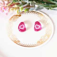 no.400　レジン　小石型　ピンク系　ころころ　ハート　シンプル　ピアス　イヤリング　ハンドメイド