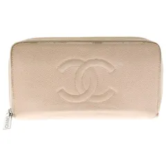 CHANEL (シャネル) キャビアスキン ココマーク ラウンドジップ レザーウォレット 長財布 ピンク レディース