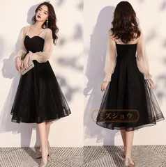 パーティードレス ワンピース ミドル丈 ドレス 結婚式 二次会 お呼ばれフ ォーマル 袖あり