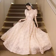 ドレス レディース 新作 ウエディングドレス パーティー エレガント 花柄 レース 体型カバー お姫様 着痩せ 成人式 結婚式 披露宴 二次会