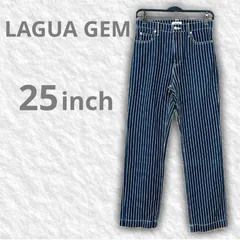【即決ご希望額はコメントへ】 美品　LAGUA GEM ラグアジェム　デニム　ヒッコリー　ストライプ　インディゴ　ブルー　25インチ　M　ストレート パンツ　ハイウエスト　ピンストライプ　ジーンズ　美脚シルエット　脚長効果　マニッシュ　定番　人気　カジュアル