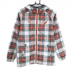 ルコックゴルフ フード付き2WAY中綿ジャケット 白×レッド チェック柄 裾ドローコード 袖着脱可 レディース M ゴルフウェア le coq sportif