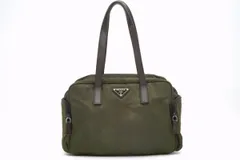 プラダ セミ ショルダー ミニボストン ハンドバッグ トート 三角ロゴプレート Unisex テスート ナイロン カーキ PRADA 4350h