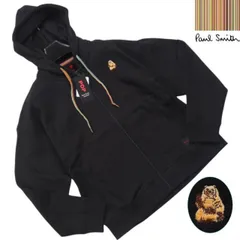 新品正規品 Paul Smith ポールスミス 裏フリース 刺繍 ジップアップ スウェット/パーカーLブラック(019) 82-7182