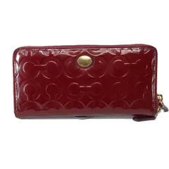 コーチ エナメル ラウンドファスナー 長財布 ワインレッド COACH