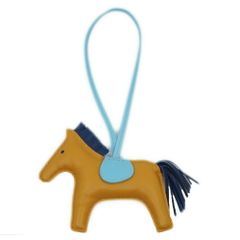 【栄】エルメス ロデオMM ナチュラルサブレ ブラウン系 ブルー系 A刻印 2017年製造 ストラップ バッグチャーム 小物 アクセ その他 箱