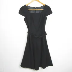 クイーンズコート QUEENS COURT ワンピース ロング丈 半袖 ベルト付き ストレッチ ウール レーヨン カシミヤ 1 ブラック kz11381