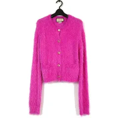 グッチ GUCCI 2022AW カーディガン ブラッシュド シャギー ウール GG ロゴ 刺繍 697578 XKCEN Brushed Knit Cardigan Pink 長袖 M ピンク 国内正規品 美品