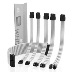 EASYDIY 電源専用 延長スリーブモジュラーケーブル 300MM+櫛 - 白色