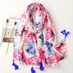 花柄 ストール 水彩 大判 薄手 タッセル付き 春夏 UVカット 日よけ 冷房対策 上品 フェミニン きれいめ 大人可愛い 旅行 リゾート デート お出かけ コーデ 差し色 プレゼント ギフト バレンタイン ホワイトデー 彼女 妻 記念日 かわいい  トレンド